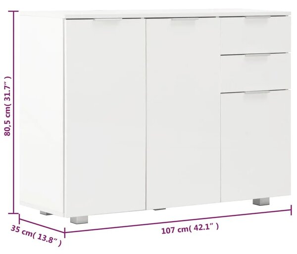 Komoda visoki sjaj bijela 107x35x80 5 cm - Bijela 1 Bijela
