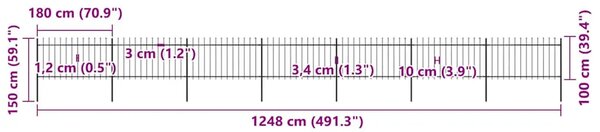 Vrtna ograda s vrhom koplja Čelik 1172 x 100 cm Crna - Crna 1 1172 cm 100 cm