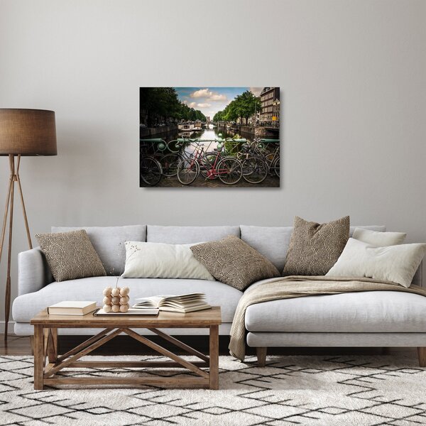 Staklena slika bicikla u gradu (70x50 cm)