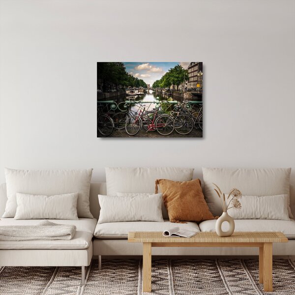 Staklena slika bicikla u gradu (70x50 cm)