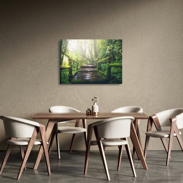 Staklena slika - drvene stepenice u šumi (70x50 cm)