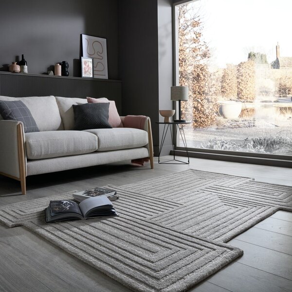 Sivi ručno rađen vunen tepih 160x230 cm Zen Rectangles – Flair Rugs