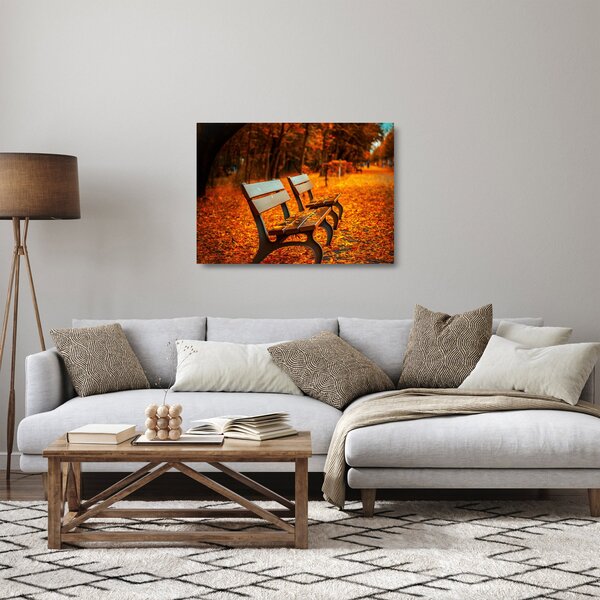 Staklena slika klupe u jesen (70x50 cm)
