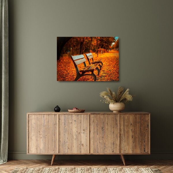 Staklena slika klupe u jesen (70x50 cm)
