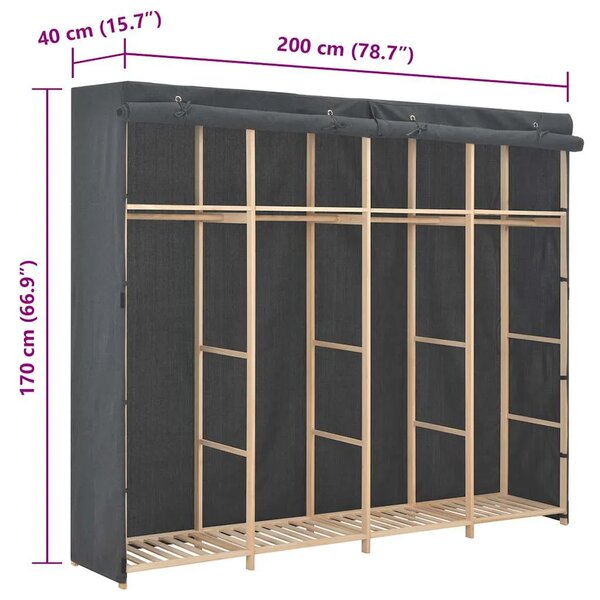 Ormar od tkanine sivi 200 x 40 x 170 cm - Siva 1 1 Siva