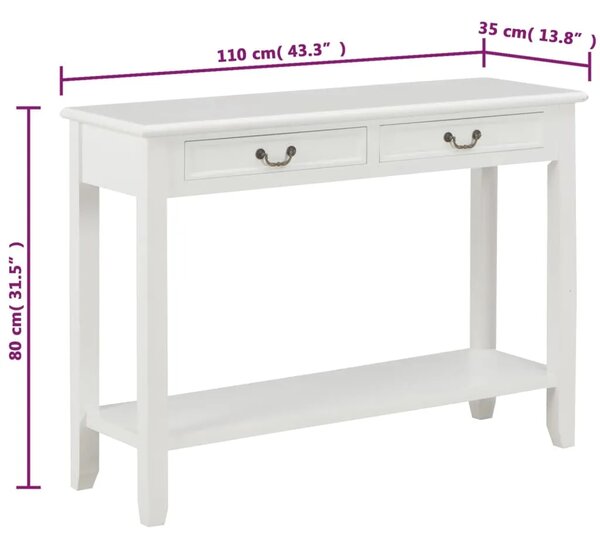 Konzolni stol bijeli 110 x 35 x 80 cm drveni - Bijela 1 Bijela