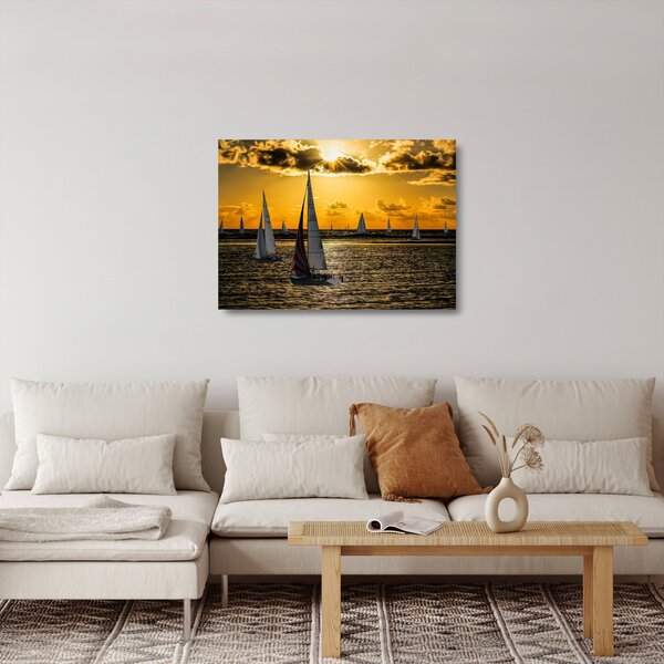 Staklena slika jahte u zalasku sunca (70x50 cm)