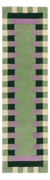 Zelena/ljubičasta ručno rađena vunena staza 60x230 cm Kai Wool Border – Flair Rugs
