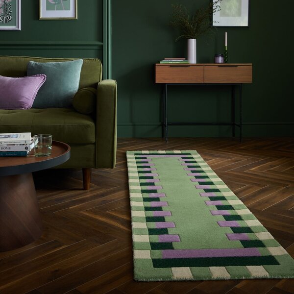 Zelena/ljubičasta ručno rađena vunena staza 60x230 cm Kai Wool Border – Flair Rugs