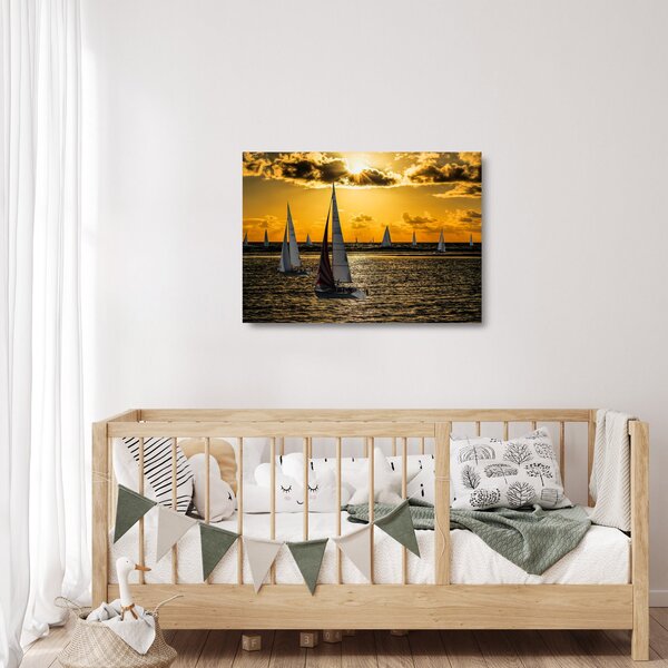 Staklena slika jahte u zalasku sunca (70x50 cm)