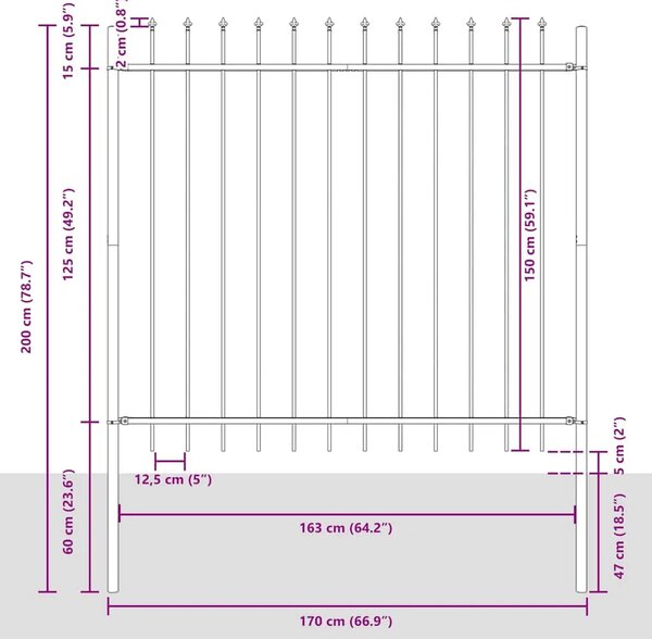 Vrtna ograda Woerden s vrhom koplja čelik 170x150 cm crna - Crna 1 170 cm 150 cm