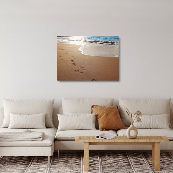 Staklena slika - otisci stopala u pijesku i more (70x50 cm)