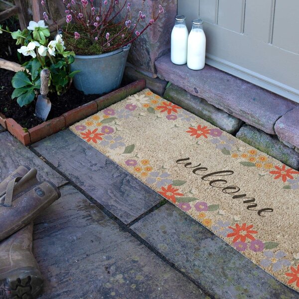 Otirač od kokosovih vlakana 40x120 cm Welcome Floral – Artsy Doormats