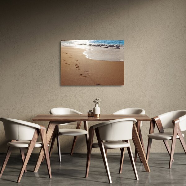 Staklena slika - otisci stopala u pijesku i more (70x50 cm)
