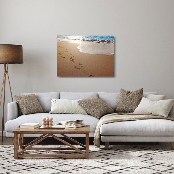 Staklena slika - otisci stopala u pijesku i more (70x50 cm)