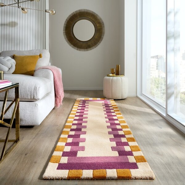Žuta /ružičasta ručno rađena vunena staza 60x230 cm Kai Wool Border – Flair Rugs