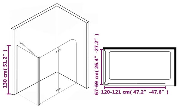Dvostruka preklopna Tuš kabina ESG 120 x 68 x 130 cm - Crna Transparentan