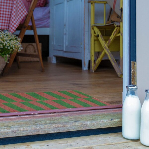 Otirač od kokosovih vlakana 40x60 cm Pink & Green Half Stripes – Artsy Doormats