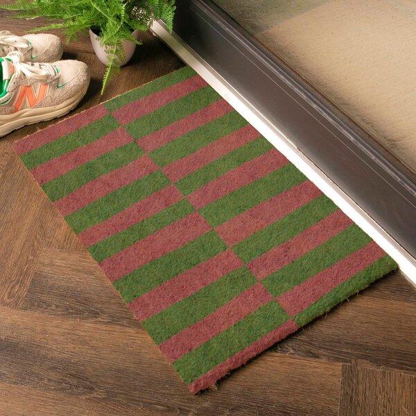 Otirač od kokosovih vlakana 40x60 cm Pink & Green Half Stripes – Artsy Doormats