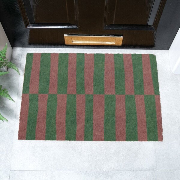 Otirač od kokosovih vlakana 40x60 cm Pink & Green Half Stripes – Artsy Doormats