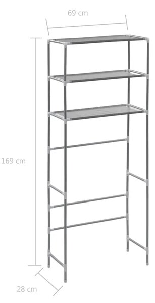 Stalak za pohranu iznad perilice 3 razine srebrni 69x28x169 cm - Srebrno 69 x 28 x 169 cm Srebrno 69 x 28 x 169 cm