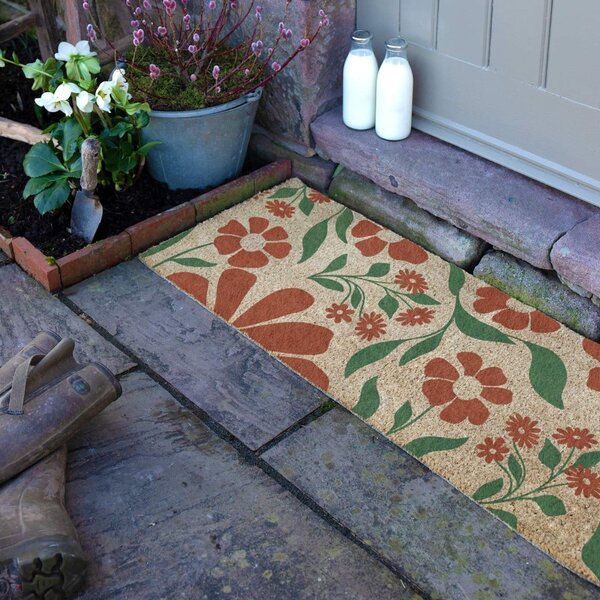 Otirač od kokosovih vlakana 40x120 cm Red & Green Floral – Artsy Doormats