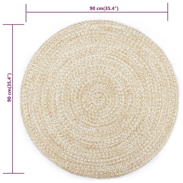 Ručno rađeni tepih od jute bijele i prirodne boje 90 cm - Bijela 90 cm Bijela 90 cm