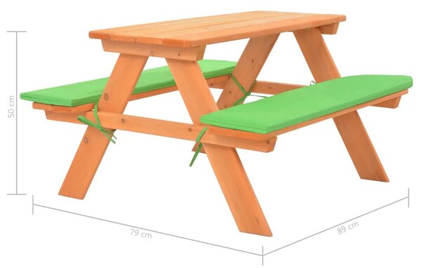 Dječji stol za piknik s klupama od masivne jelovine 89x79x50 cm