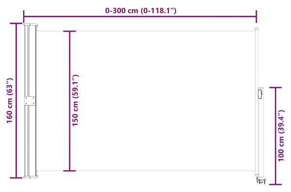 Uvlačiva bočna tenda za terasu 160 x 300 cm krem - Krema 160 x 300 cm 1 Krema