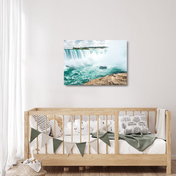 Staklena slika slapova s ​​brodom (70x50 cm)