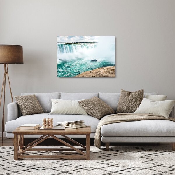 Staklena slika slapova s ​​brodom (70x50 cm)