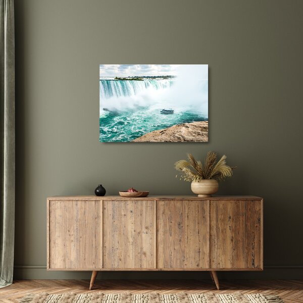 Staklena slika slapova s ​​brodom (70x50 cm)