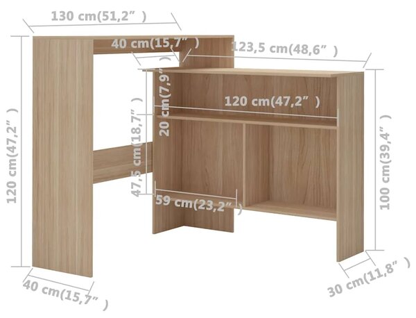 Barski stol s 2 stolne ploče boja hrasta 130 x 40 x 120 cm - Boja hrasta 1 Boja hrasta