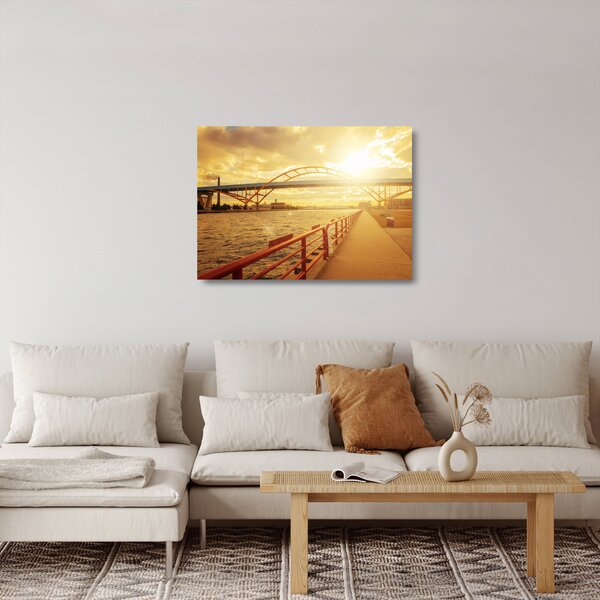 Staklena slika mosta sa zalaskom sunca (70x50 cm)