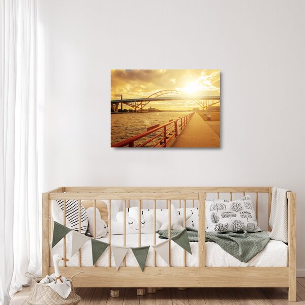 Staklena slika mosta sa zalaskom sunca (70x50 cm)
