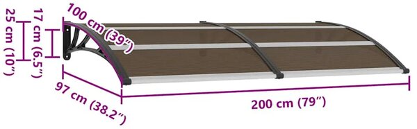 Nadstrešnica za vrata crna 200 x 100 cm PC - Smeđa i crna 200 x 100 cm 1 Smeđa i crna