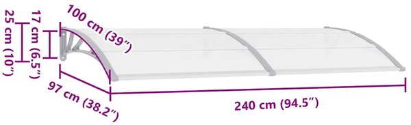 Nadstrešnica za vrata siva 240 x 100 cm PC - Siva i prozirna 240 x 100 cm 1 Siva i prozirna