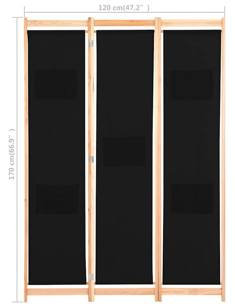 Paravan - Sobna pregrada s 3 panela od tkanine 120 x 170 x 4 cm crna - Crna 3 1 Crna