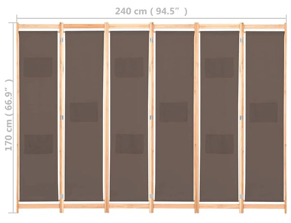 Paravan - Sobna pregrada sa 6 panela od tkanine 240 x 170 x 4 cm smeđa - Smeđa 6 1 Smeđa