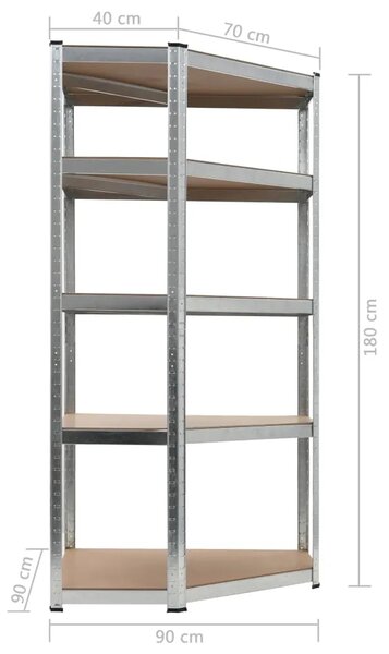 Kutna polica s 5 razina srebrna od čelika i konstruiranog drva - Srebrno 90(40) x 90(70) x 180 cm 1 1