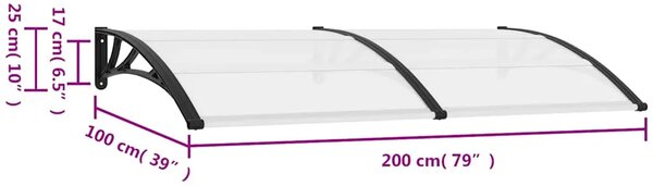 Nadstrešnica za vrata crna 200 x 100 cm PC - Crna i prozirna 200 x 100 cm 1 Crna i prozirna