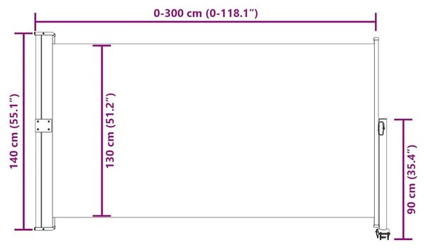 Uvlačiva bočna tenda za terasu 140 x 300 cm crna - Crna 140 x 300 cm 1 Crna