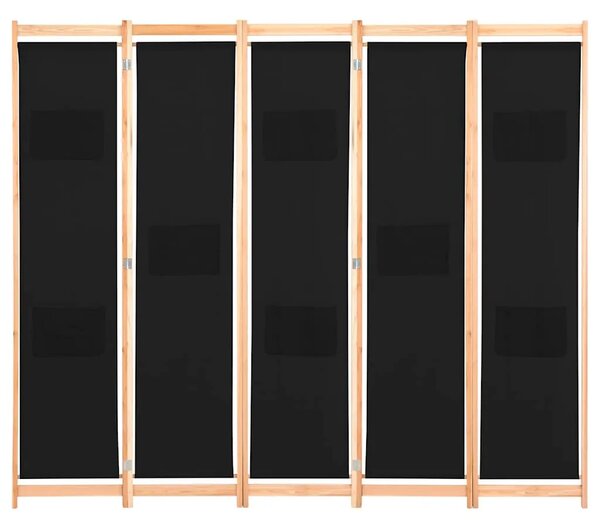 Paravan - Sobna pregrada s 5 panela od tkanine 200 x 170 x 4 cm crna - Crna 5 1 Crna