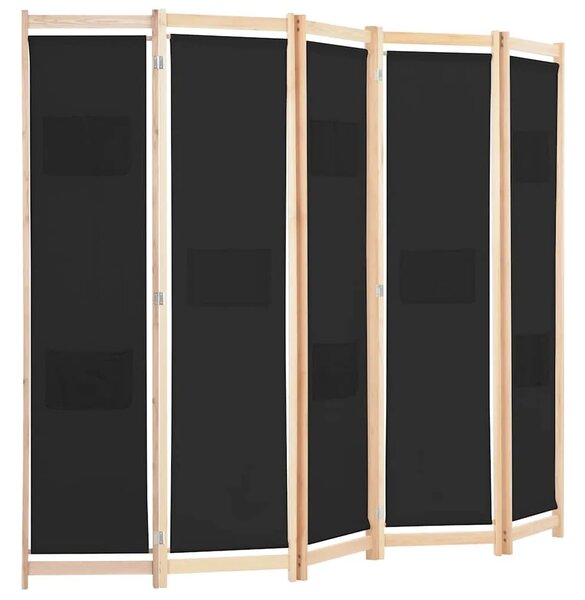 Paravan - Sobna pregrada s 5 panela od tkanine 200 x 170 x 4 cm crna - Crna 5 1 Crna