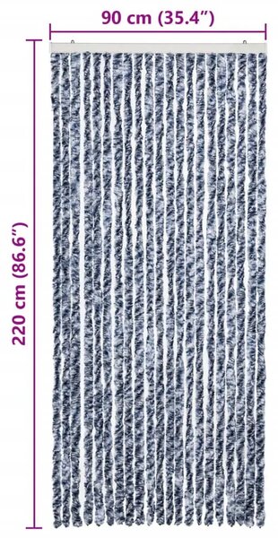 Zavjesa protiv muha - Zastor protiv insekata plavo-bijelo-srebrni 90 x 220 cm šenil - Plava i bijela 90 x 220 cm Plava i bijela