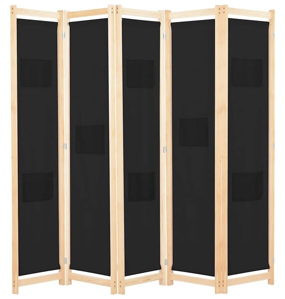 Paravan - Sobna pregrada s 5 panela od tkanine 200 x 170 x 4 cm crna - Crna 5 1 Crna