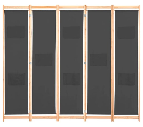 Paravan - Sobna pregrada s 5 panela od tkanine 200 x 170 x 4 cm siva - Siva 5 1 Siva