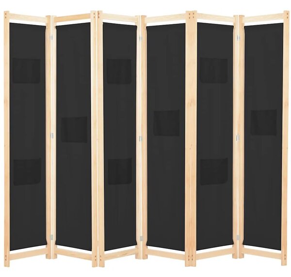 Paravan - Sobna pregrada sa 6 panela od tkanine 240 x 170 x 4 cm crna - Crna 6 1 Crna