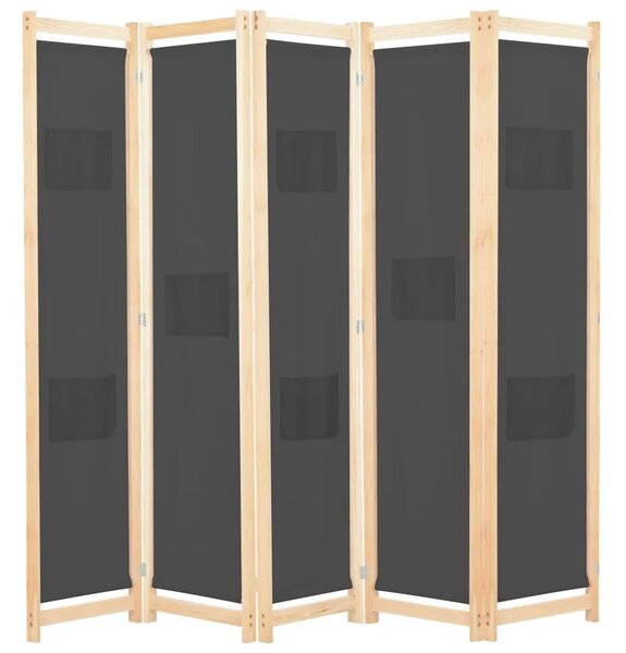 Paravan - Sobna pregrada s 5 panela od tkanine 200 x 170 x 4 cm siva - Siva 5 1 Siva