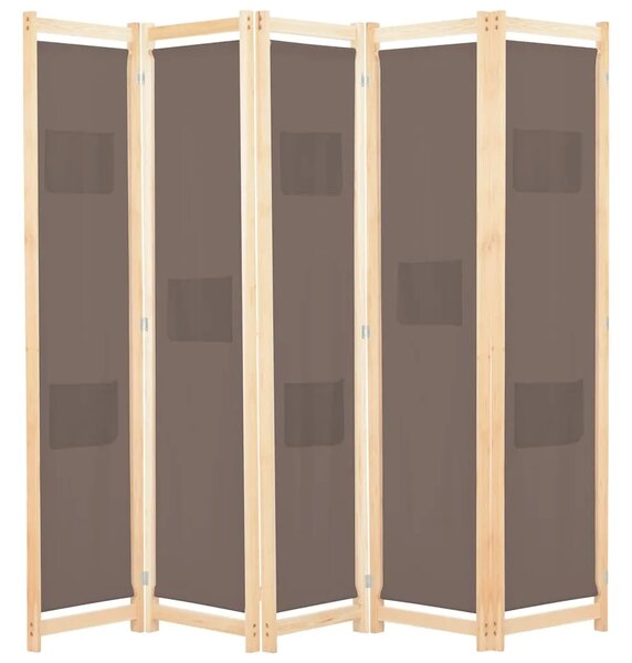Paravan - Sobna pregrada s 5 panela od tkanine 200 x 170 x 4 cm smeđa - Smeđa 5 1 Smeđa